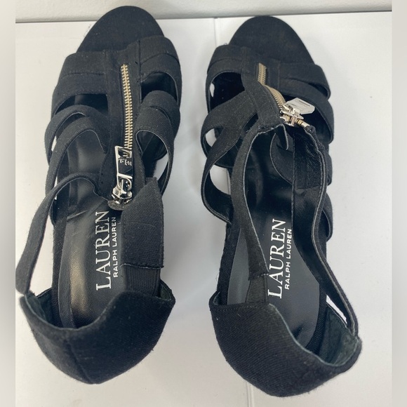 LAUREN RALPH LAUREN NWOT or Box Kelcie Chambray Fabric Sandal Wedges - Picture 7 of 7